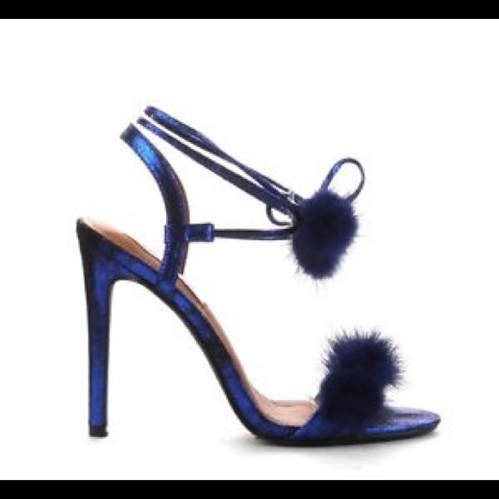 Royal Blue Pom Pom Sandals
